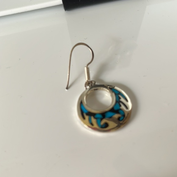Sterling Silver and Turquoise/Onyx accent inlay earrings - Picture 2 of 2